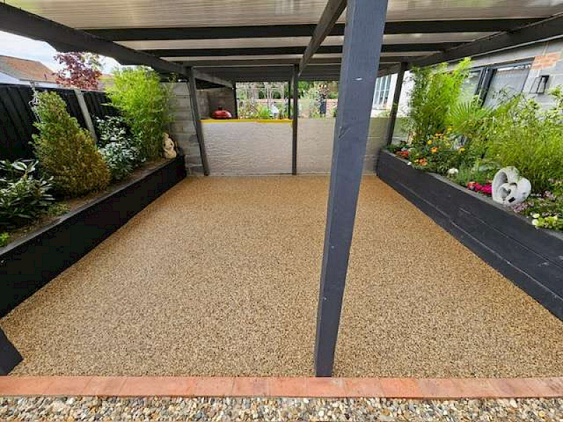 patio area resin bound surfaces using a golden quartz